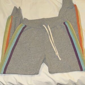 Wildfox Gray Joggers with Colorful Stripes